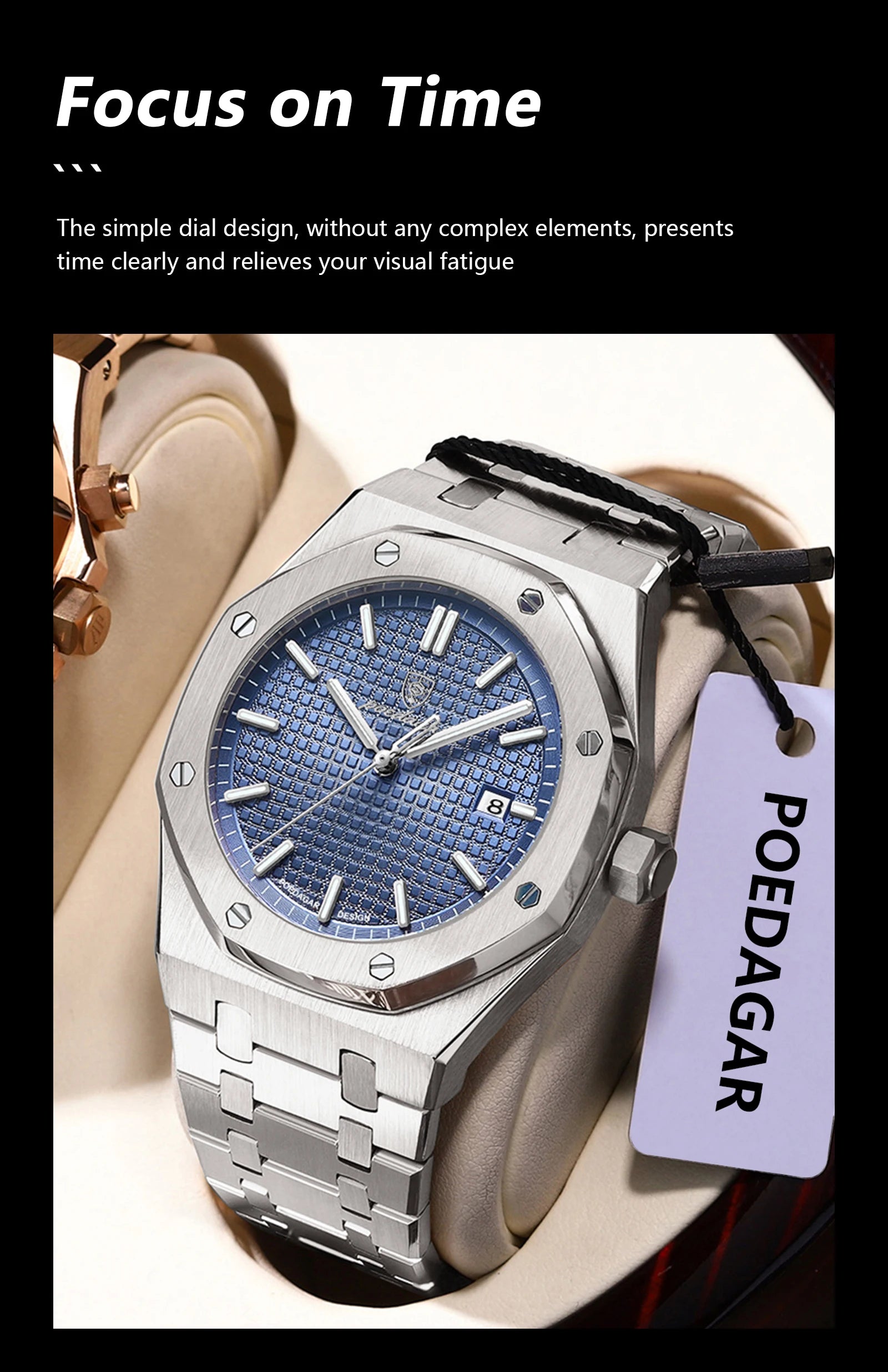 POEDAGAR Montre Homme Originale de Luxe Date Lumineux Étanche Acier Inoxydable Montre-Bracelet Homme Business Mode Quartz Montres pour Hommes